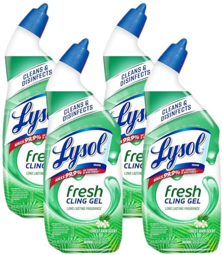 Lysol Toilet Bowl Cleaner Gel, For Cleaning and Disinfecting, Stain Removal, Forest Rain Scent, 24oz (Pack of 4)