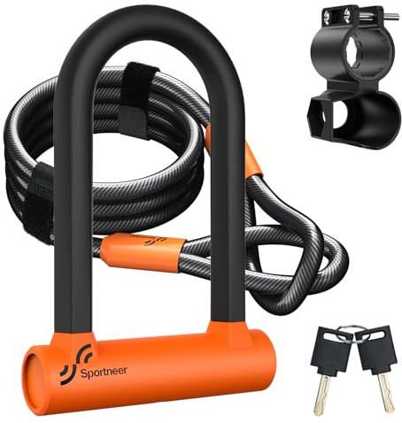 Sportneer Antivol pour vélo : 17 mm robuste avec câble en acier haute sécurité de 1,2 m, support de montage robuste et antivol pour vélo de route, vélo électrique, VTT, vélo pliable