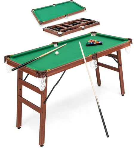 RELAX4LIFE Tavolo da Biliardo Pieghevole Portatile con Livellatori Regolabili per Piedi, 2 Stecche 2 Gessi 16 Palline Spazzola, per Famiglia, Bambini e Adulti, 138x67x79,5 cm