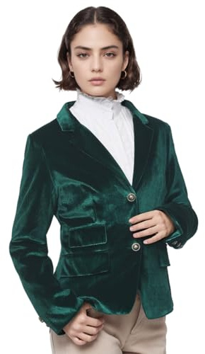 COSDREAMER Vintage sammetsjacka dam V-ringad smal passform slits blazer långa ärmar uppklädd kappa retro vardaglig kostym, gRÖN, XXL