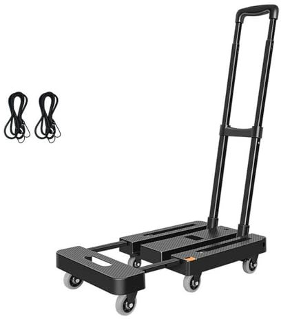 Camion à Main Pliant, Chariot d'utilité Pliant avec 6 Roues, Camion à Main de Chargement de 500 LB, 2 Cordes élastiques pour Les Bagages de Voyage