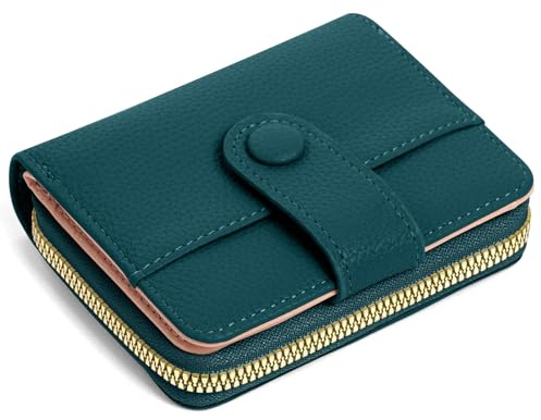 Adiwo Women's Leather Wallet, Purses for Women Genuine Leather, Zipper Coin Pocket with Multiple Compartments, Minimalist Small Ladies Purse, Excellent Credit Card Holder with ID Window, Dark Blue