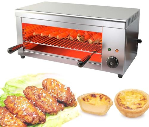 Griglia Per Pollo E Manzo Professionale Da Interno - Salamandra Da Banco Da 2000W - 50-300°C - Sciogliformaggio Professionale, Raclette, Cuoci-Bistecche In Acciaio Inox