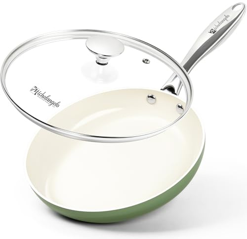 MICHELANGELO 20cm Ceramic Frying Pan, Non Stick Frying Pans with Lid, Small Fry Pan Nonstick, Non Toxic Frying Pan, Ceramic-Coated, Green