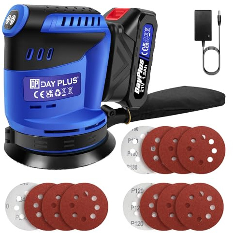 Akku-Exzenterschleifer, Schleifen von kleinen bis mittelgroßen Holzoberflächen sowie lasierten und lackierten Oberflächen; Durchmesser: 125 mm, Akku1.5Ah und Ladegerät