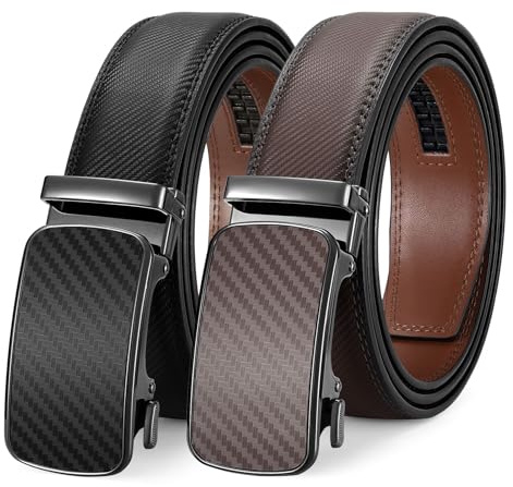 LEACOOLKEY Men's leather belt with slide automatic, Adjustable Ratchet Belt 35mm for men for business casual