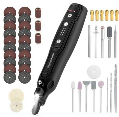 Tangting phoenix Cordless Engraving Pen, 5-Speed Rotary Tool with LED Light, 45-Piece Kit for Wood Metal Glass Resin Carving, Precision Electric Engraver for Craft DIY (Black)