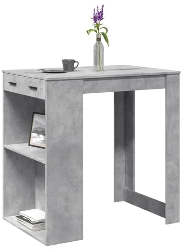 Bucmath Bbord betonggrå 102 x 70 x 103,5 cm, trämaterial, med 2 hyllor och 1 låda, mångsidigt ståbord för kök och matsal, hållbar design