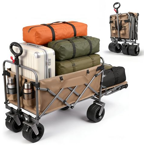 Carro Plegable de Transporte para Festivales con Ruedas Grandes, Capacidad de 200kg, Carro de 300L, Resistente Carrito de Camping con Mango Ajustable para Playa, Pesca, Jardín, Compras