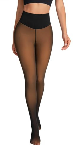 WINKEEY Collants Femme Polaire Thermique Ultra Chaud Effet Transparent Collant Hiver Taille Haute, Bronze S