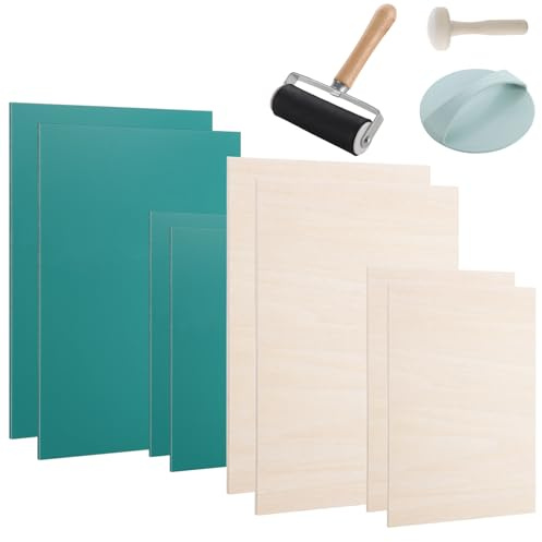 LOPYXBR 11PCS Lino Sheets Kit (A4/A5) Green Lino Cutting and Printing Kit