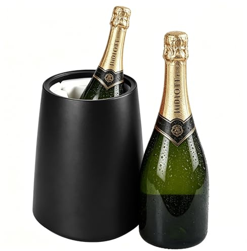 Enfriador de vino de acero inoxidable de doble pared con acumuladores de frío, enfriador de bebidas de doble pared y enfriador de champán, juego de enfriadores para vino blanco y rosa (negro)