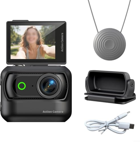 Vilgftyiet Mini-panorama-actionkamera, tummstorlek 360° bärbar videokamera med magnetiskt fäste, anti-skakning, WiFi-anslutning, lätt för utomhuscykling (svart)