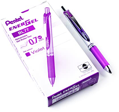 Pentel Energel XM Retractable Gel Pen with 0.7 mm Tip, 0.35 mm Line Width - Violet, Pack of 12, BL77-V