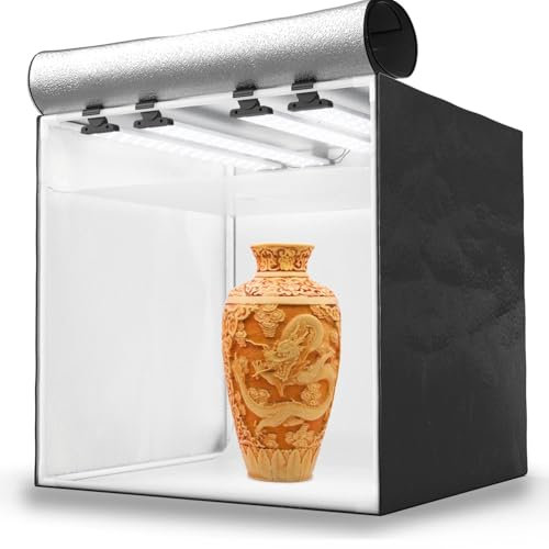 HAVOX - Estudio fotográfico HPB-60XD - Caja de luz portátil con Cuatro Tiras de LED inclinables – Lightbox de 60x60x60cm - Iluminación de 5500K - 26.000 lúmenes - Sistema antideslumbrante