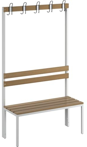 eurokraft | Umkleidebank mit Lehne | einseitig | Buchenholz-Leisten | Länge 1000 mm