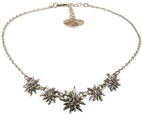 Alpenflüstern Trachten-Metallhalskette Edelweiss Symphonie - Damen-Trachtenschmuck Dirndlkette antik-Silber-Farben DHK231