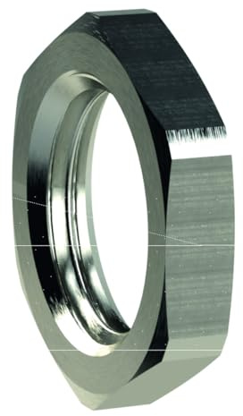 Contratuerca hexagonal, G 1/4, SW 17, latón niquelado, presión de trabajo máx. 25 bares, temperatura de funcionamiento Máx. 150 °C.