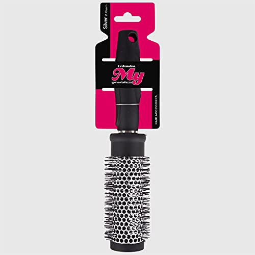 La Briantina Spazzola Capelli Tonda Ad Azione Termica, Ideale Per Piega A Phon, Diametro 40 Mm Per Capelli Medio Lunghi, Nero