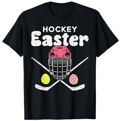 Easter Ice Hockey Helmet Stick Eggs Sports Men Boys Kids T-Shirt