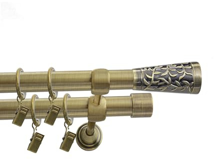 Fenster DEKOR Gardinenstange Gold Antik - Gordijnroede 260 cm - Elegante Modern Vorhangstange - 2-läufig stange vorhang - Karniesabschluss wählbar - Vorhang Stangen Gold Antik Modena
