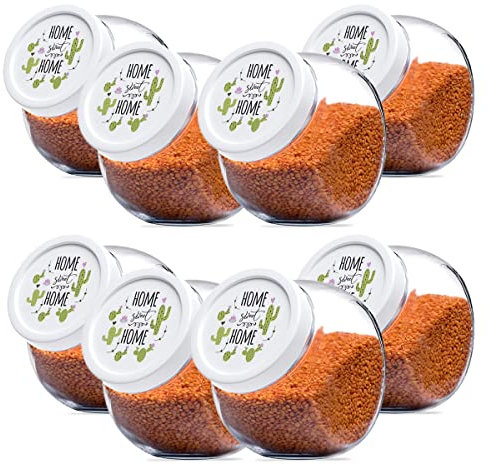 JUANIO Juego de 8 Botes para chuches con Tapa, Recipientes para Alimentos, Tarro de Cristal - Diámetro 10.5 x Altura 16 cm