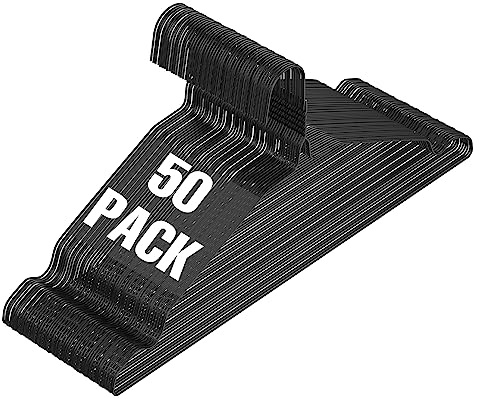SPECILITE Wire Hangers 50 Pack, Metal Wire Clothes Hanger Bulk for Coats, Space Saving Metal Hangers Non Slip 16.7 Inch Ultra Thin, for Standard Size Suits, Shirts, Pants, Skirts-Black