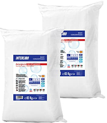 Detergente en polvo para lavadora 20 kg - jabón atomizado para ropa blanca y de color - detergente de lavandería profesional o doméstica - limpieza profunda - jabon en polvo ropa - BASIC INTERCABO