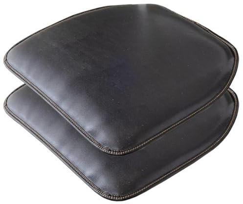KKPW Leder-Küchenstuhlkissen,geformtes Sitzkissen und Esszimmerstuhlpolster,43 x 40 cm,rutschfeste Gummirückseite,2/4 Packungen (Farbe: Schwarz,Größe: 2er-Set)