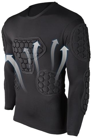Gomice Maglia a Compressione Imbottita da Calcio - Maglia a Compressione Nera a Maniche Lunghe, Maglia a Compressione da Calcio per Giovani per Paintball Baseball, Magliette da Paintball da Uomo
