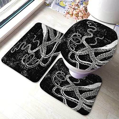 Juego De 3 Alfombrillas De Baño Tentáculos Kranken Vintage Alfombra De Contorno Antideslizantes Alfombras De Cama, para Baño, Dormitorio