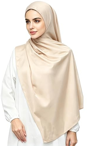 Lina & Lily Lyxig satäng hijab huvudscarf sjal för muslimska kvinnor extra lång