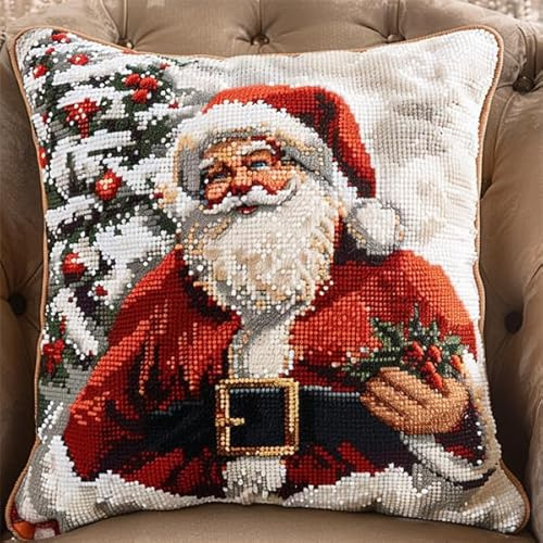 kitphoenix Cuscino Punto Croce Natale Punto Croce Kit da Ricamare Prestampato 45x45cm Fai da te per Adulti Principianti per Arredamento Casa