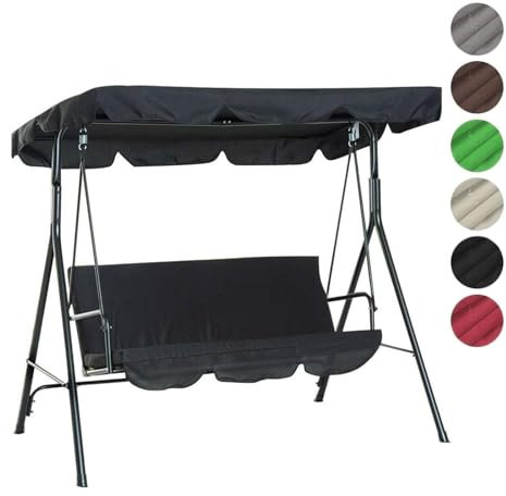 TYBEITAO 600D Hochwertiges,Silberbeschichtetes Oxford-Gewebe Hollywoodschaukeln Dachbezug für Terrasse,Rasengarten,Party Dach Für Schaukelgestell Outdoor,Black-195 * 125 * 15cm