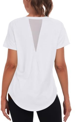 Jlowesun Sportshirt Damen Kurzarm,Leichtes Atmungsaktiv Funktions Back Mesh Sport Oberteile Damen,Rundhals Sport Top Frauen Passend für Fitness Laufshirt Yoga