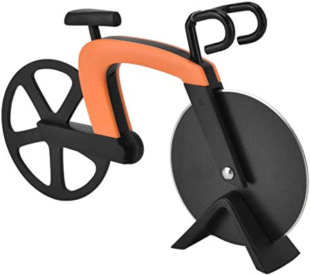 Pizzakniv i Rostfritt Stål Rostfritt Stål Pizzaserver Lätt Att Rengöra Cykelform Pizzaskärare Säkra Matlagningsredskap för Pizzapajvåfflor (Orange)