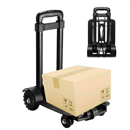 CROWNSHOP Folding Hand Truck 75kg Sack Barrows 4 Wheels Lightweight Luggage Trolley Alloy Heavy Duty Sack Truck with 2 Elastic Ropes for Travel Moving Office Shopping Industrial Warehouse