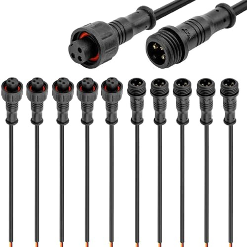 VISSQH 3 pin connettore impermeabile maschio femmina IP67 3 pin Connettore Fili Elettrici Impermeabile,per Cavo da Prolunga 22AWG 20cm,per auto, luci di striscia LED(5 Paia)