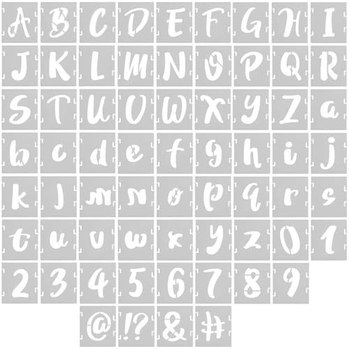 Mabor 66 Pcs 2 Inch Letter Stencils and Number, Reusable Plastic Alphabet Interlocking Drawing Template Kit for Painting on Wood, Wall, Chalkboard, Fabric, Door Porch