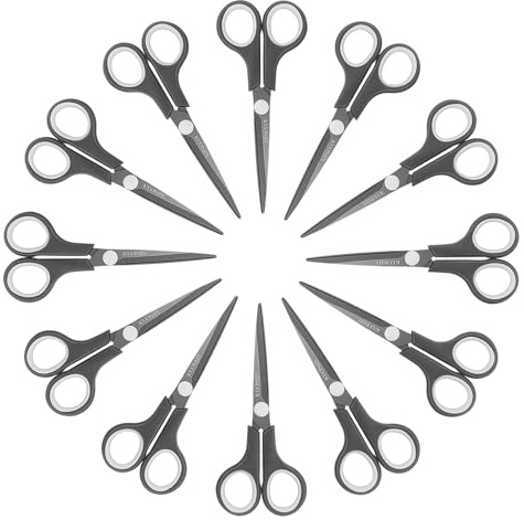 KUONIIY Scissors Ultra Sharp Titanium Coating Blades Soft Comfort-Grip Handles Multi-Purpose Scissors, 6 Inch, 12 Pieces