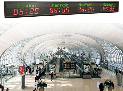 Horloge mondiale numérique affichant plusieurs fuseaux horaires, fixation murale avec luminosité réglable pour hôtels et bureaux