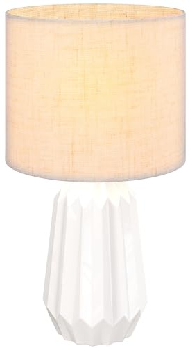 HOMCOM Lámpara de Mesa con Base de Cerámica y Pantalla de Lino Lámpara de Mesita de Noche de Estilo Retro con Interruptor para Dormitorio Salón E27 40W Blanco y Beige