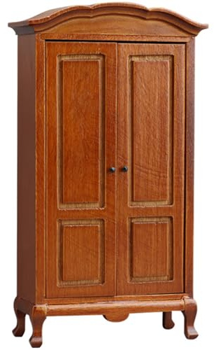 ULIJTH 1/12 Scale Handcrafts Miniature Wood Wardrobe Model Figurine For Doll House Accessories With Detailed Functional Door Doll House Furniture Storage