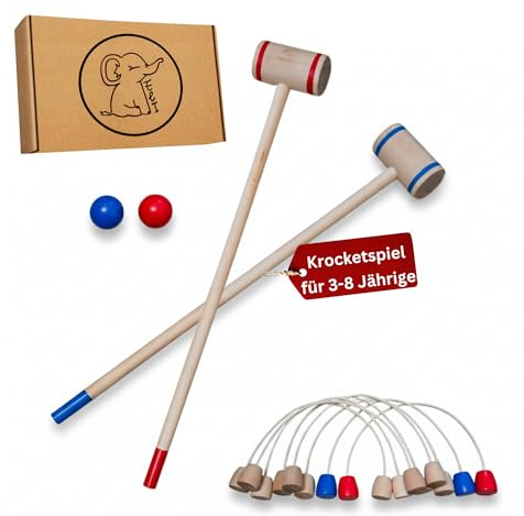 Eli® Krocket Gioco per bambini con racchetta – Obiettivi e palle in legno – Crocket Set per interni ed esterni – Giocattoli a partire dai 3 anni – Giocattoli in legno