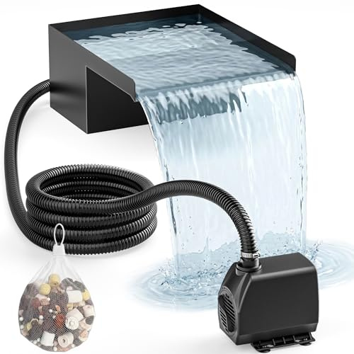 PONDIA 20 cm Teichwasserfall-Set: 304 Edelstahl Wasserfall-Überlauf-Set mit 2500 L/H Pumpe, 3 m Frostsicherem Schlauch & 5 m Kabel - Komplettes Wasserfall-Brunnen-Set für Garten & Pool