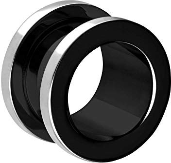 PIERCINGLINE Chirurgenstahl Tunnel SCHWARZ + POLIERTER RAND Piercing Ohr Tube 12 mm