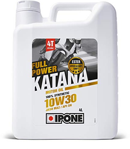 IPONE - Huile Moteur Moto 4 Temps 10W30 Full Power Katana - Bidon 4L - Lubrifiant 100% Synthétique avec Esters – Haute Performance – Passage de Vitesse Plus Fluide