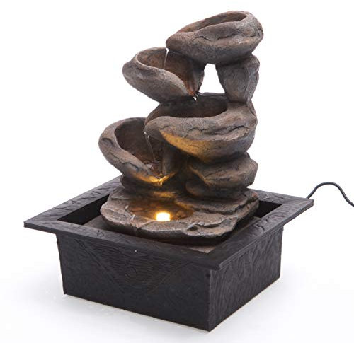 Cascading Stone Bowls Spring Indoor Water Fountain with LED Light | Size 21 * 17.5 * 25 Cm | 3 Pin UK Plug Included |