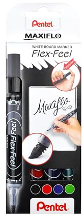 Pentel MWL5SBF-4Maxiflo Flexfeel Lot de 4 marqueurs pour tableau blanc avec pointe flexible