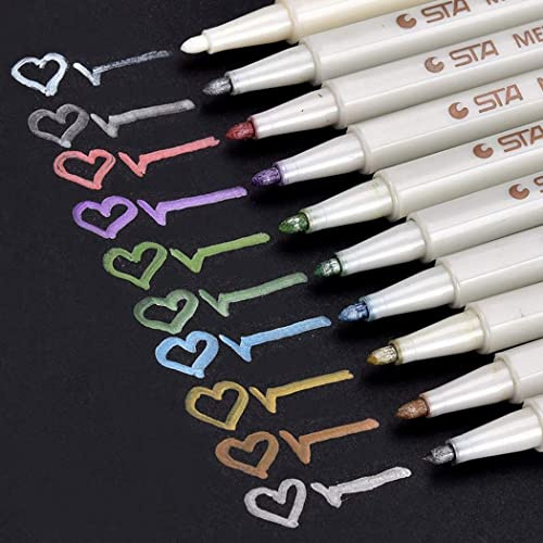 Willilngood Marqueurs Métalliques Feutres 10 Couleurs Métalliques Ecrire sur Toute la Surface ,DIY Album, Scrapbooking, Travailler pour la Carte1